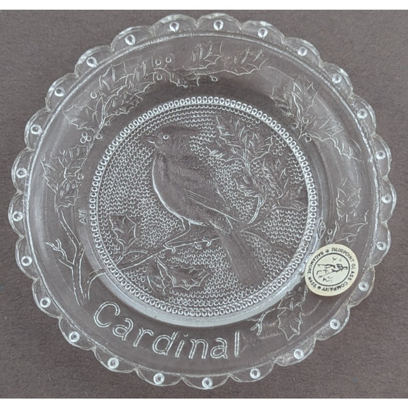 Cardinal Bird Glass Window Decor Pairpoint Cup Plate Clear Vintage 3.5" - Picture 3 of 8